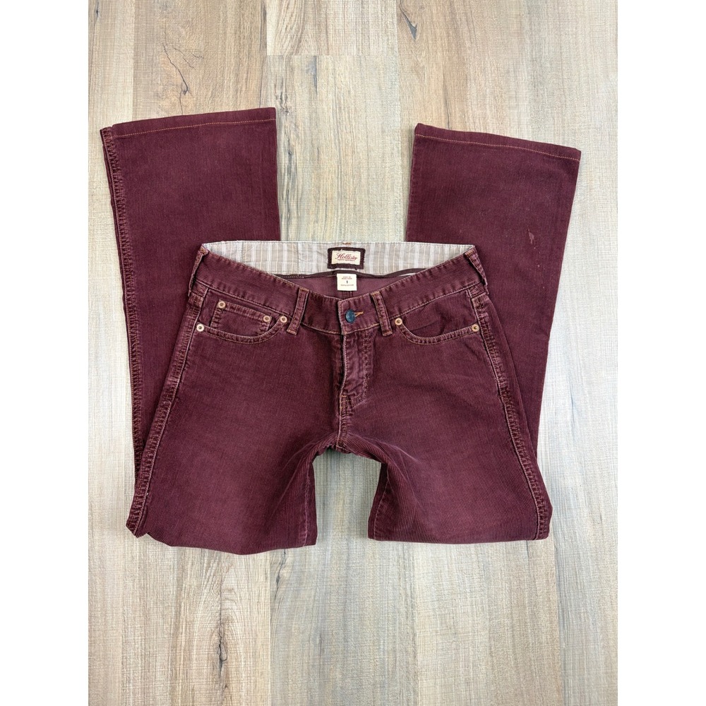 Vintage Hollister Burgundy Corduroy Pants Low Rise Flare Y2K Size 1 100% Cotton